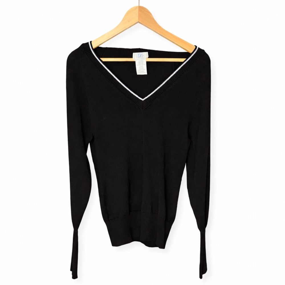 Y2K Black V-Neck Hooded Sweater L (11/13) Fits like Women’s S/M